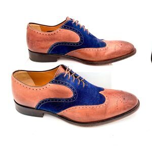 Ace Marks Men’s Wingtip Oxford size 9D Vincent Italian Leather Blue Suede